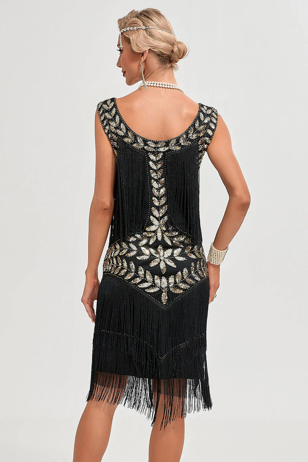 Plus Size Champagne Gatsby 1920s Flapper Dress with Sequins and Fringes - Image 20