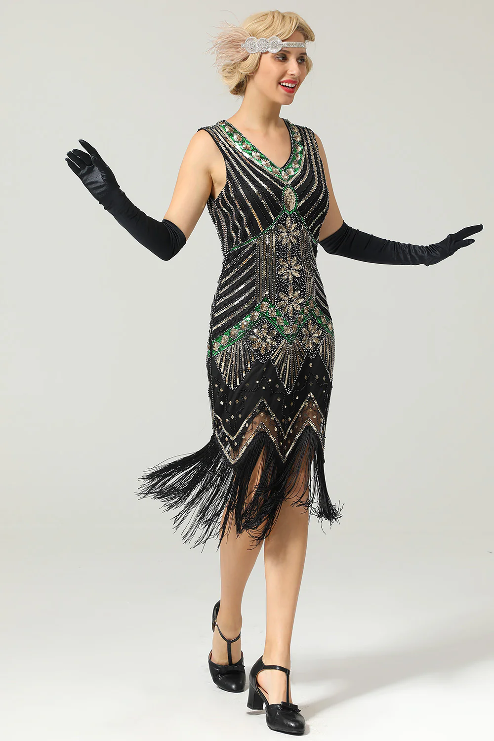 Black Glitter Fringe 1920s Flapper Dress - Image 11