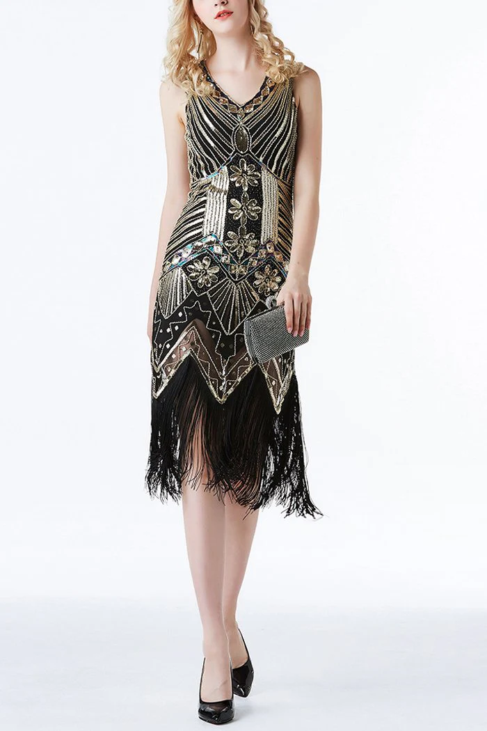 Black Glitter Fringe 1920s Flapper Dress - Image 5