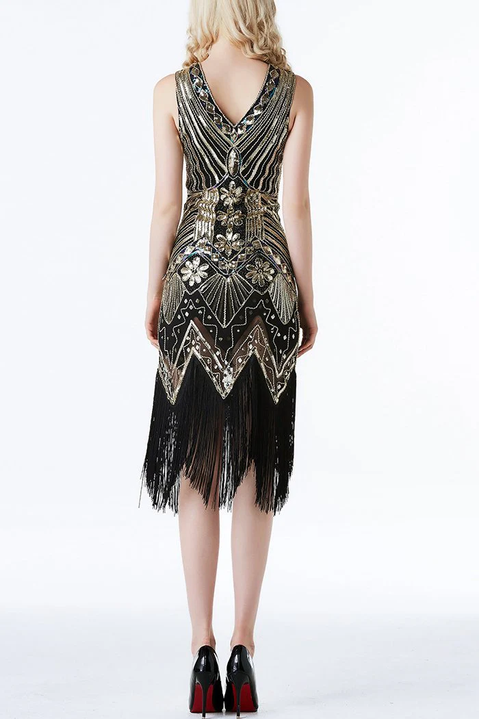 Black Glitter Fringe 1920s Flapper Dress - Image 6