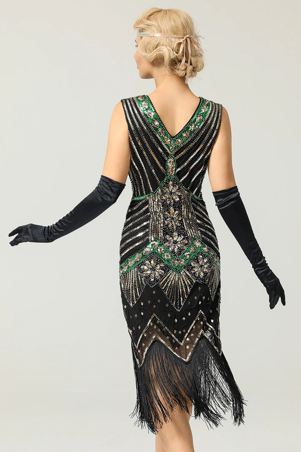 Black Glitter Fringe 1920s Flapper Dress - Image 9