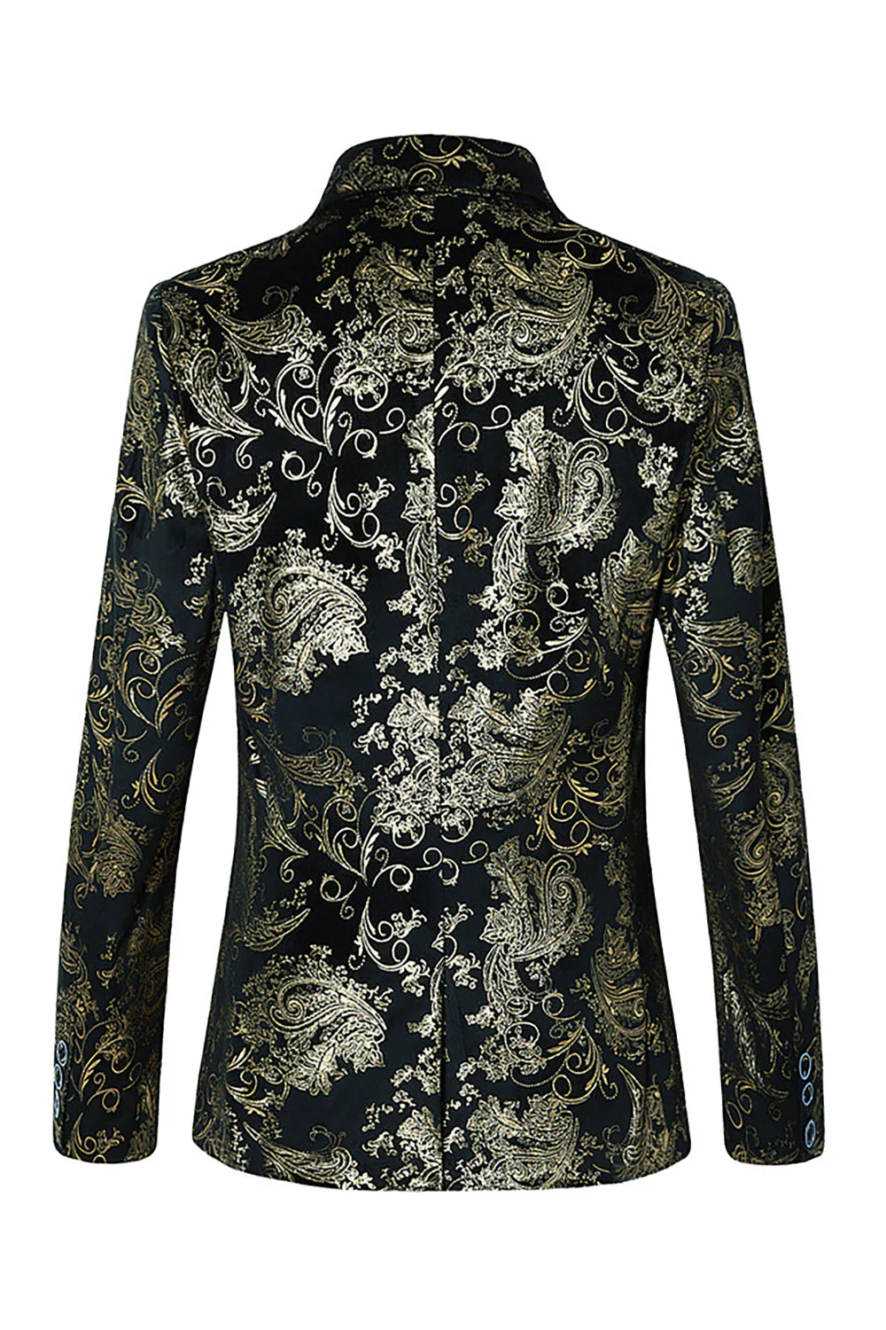 Black Golden Jacquard Shawl Lapel One Button Men's Tuxedo Blazer - Image 2