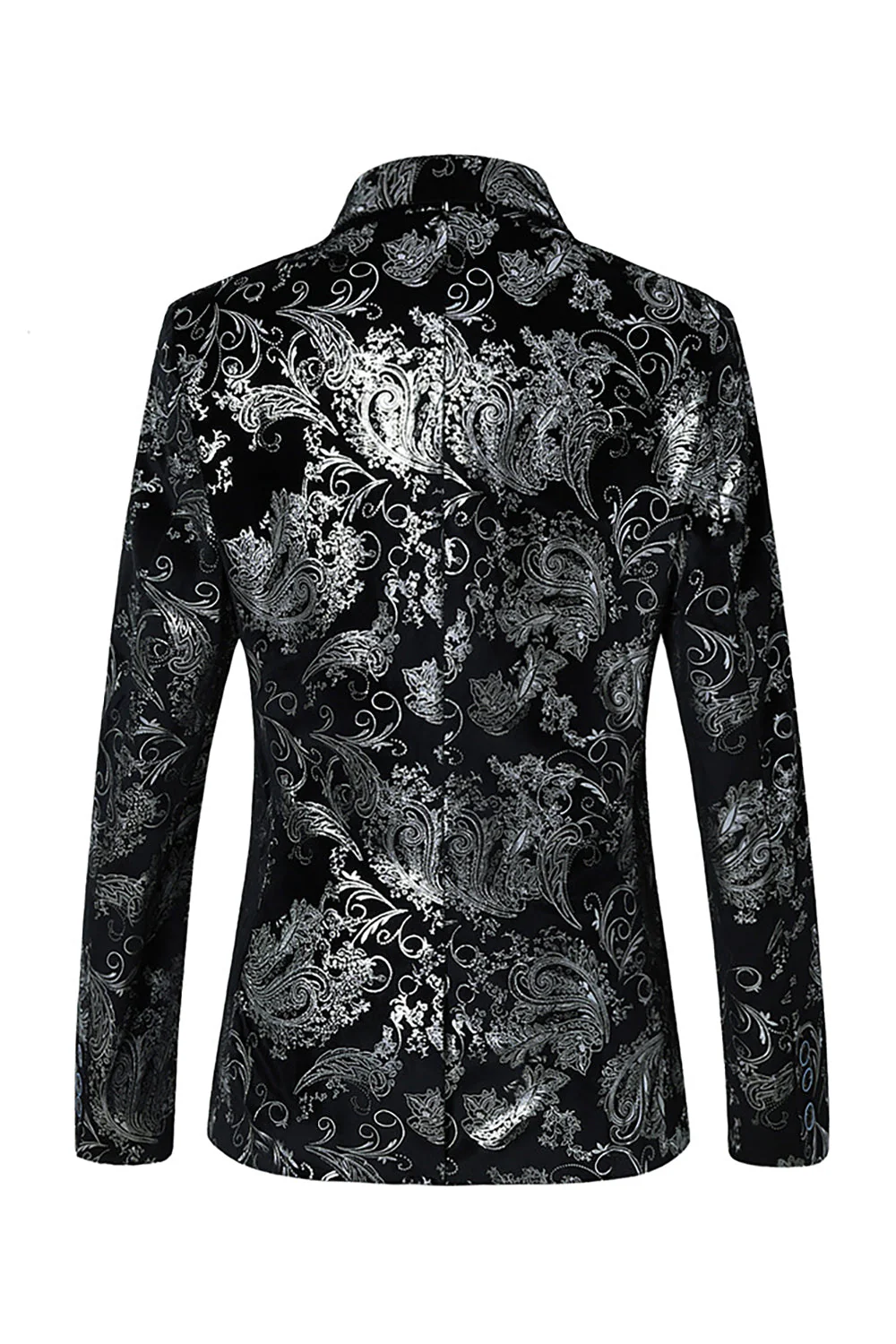 Black Golden Jacquard Shawl Lapel One Button Men's Tuxedo Blazer - Image 3
