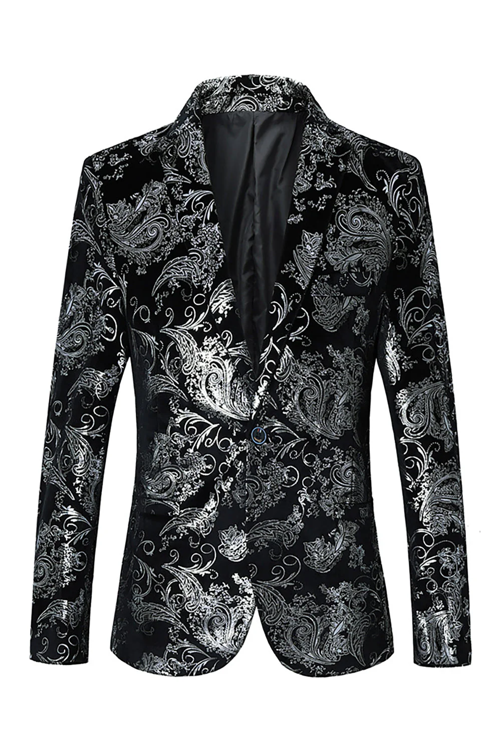 Black Golden Jacquard Shawl Lapel One Button Men's Tuxedo Blazer - Image 4