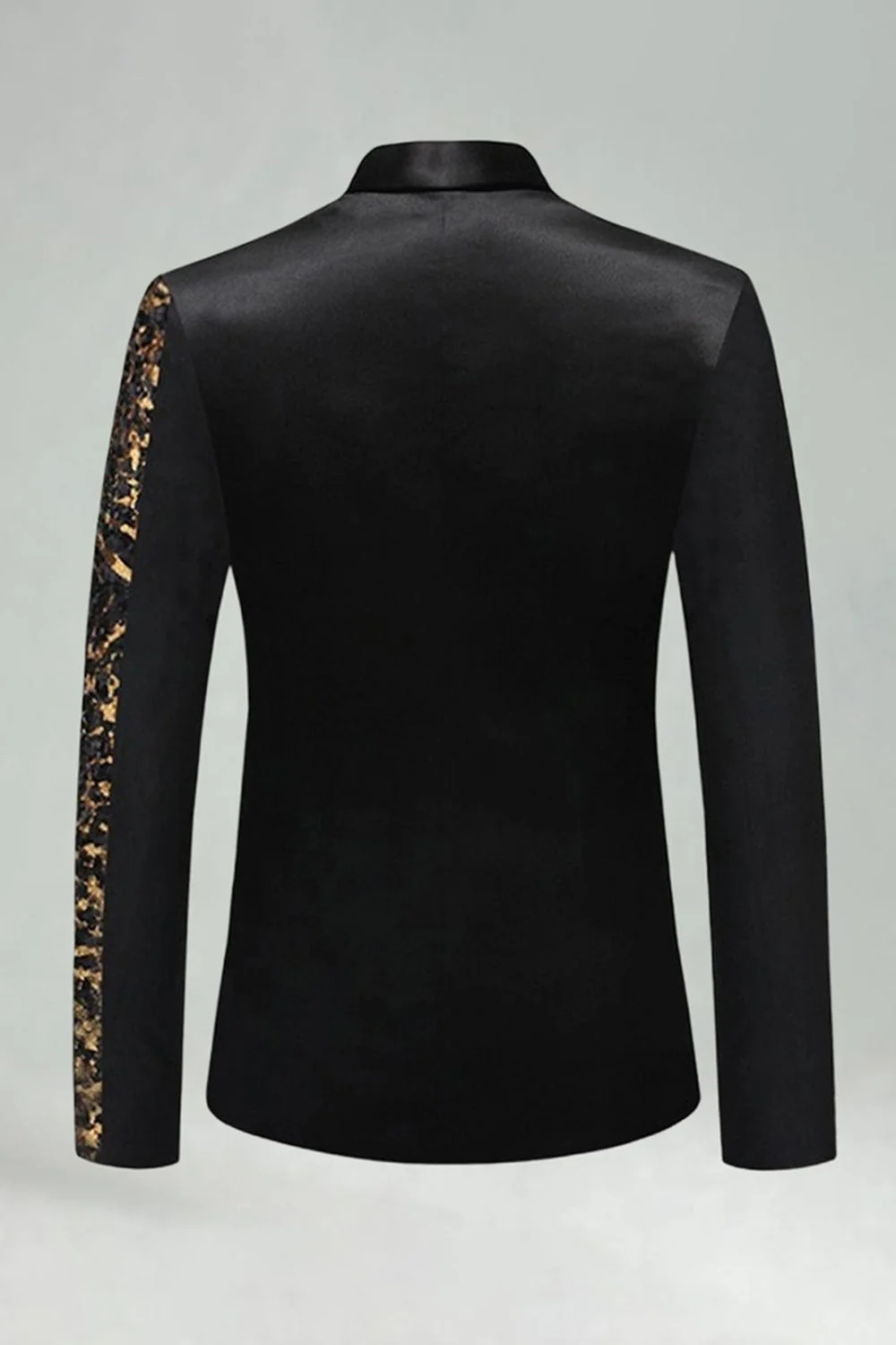 Black Golden Notched Lapel Sequin Men's Prom Blazer - Image 2