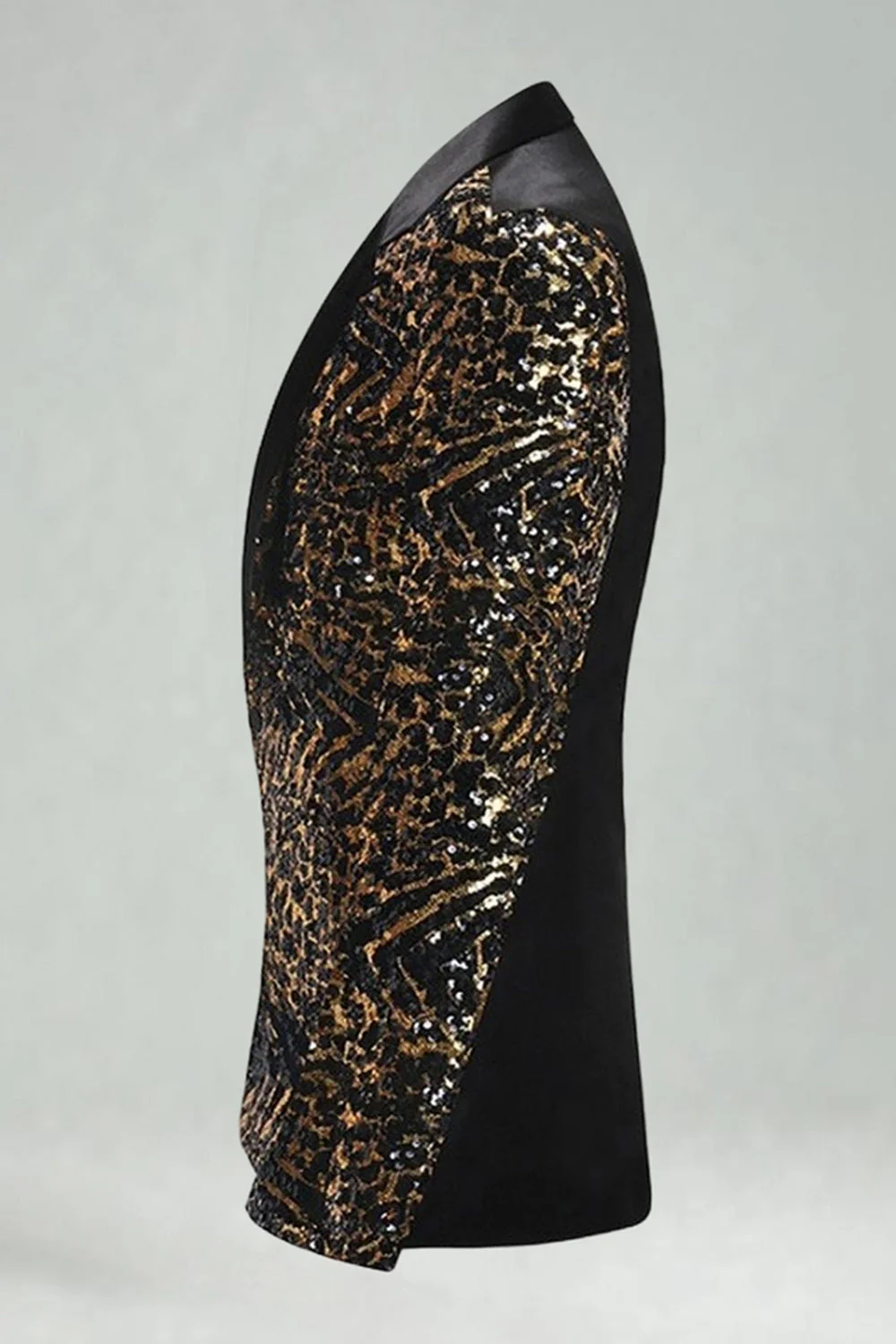 Black Golden Notched Lapel Sequin Men's Prom Blazer - Image 3