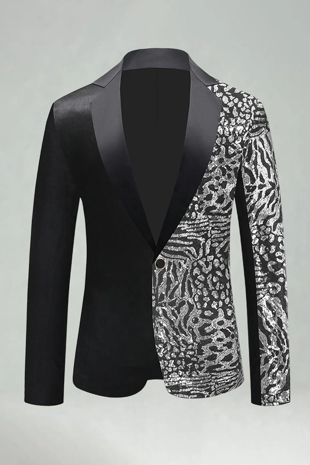 Black Golden Notched Lapel Sequin Men's Prom Blazer - Image 4