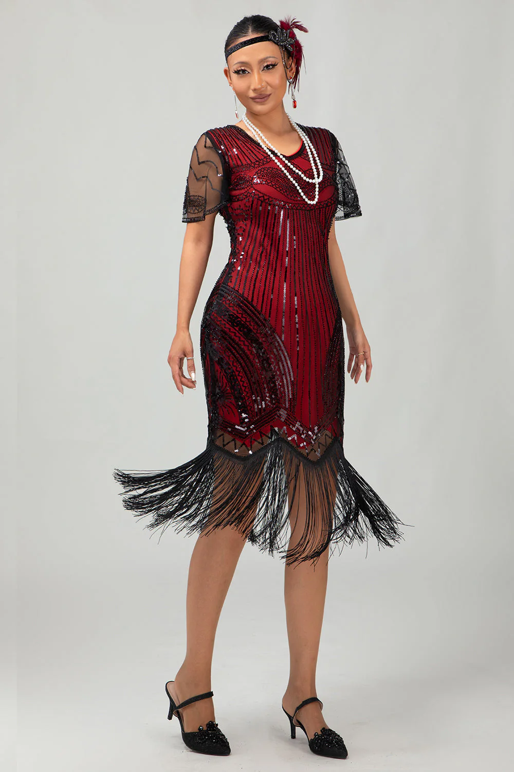 Black Golden Sequin Bodycon 1920s Flapper Dress with Tassles - Image 12