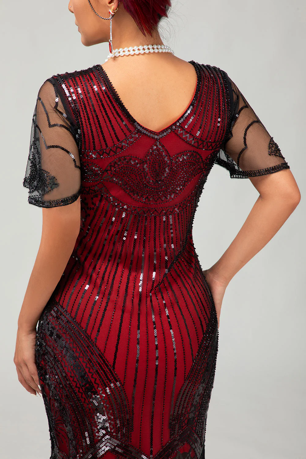 Black Golden Sequin Bodycon 1920s Flapper Dress with Tassles - Image 14