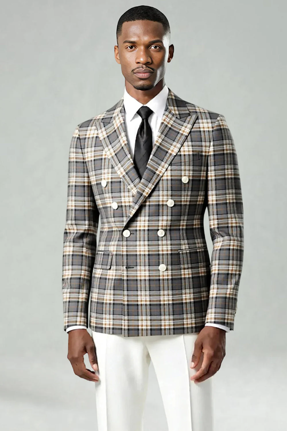 Black Green Grid Peak Lapel 2 Piece Men's Prom Suits - Image 10