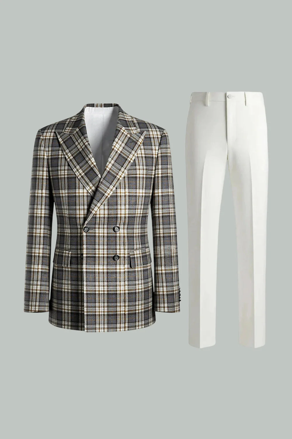 Black Green Grid Peak Lapel 2 Piece Men's Prom Suits - Image 11