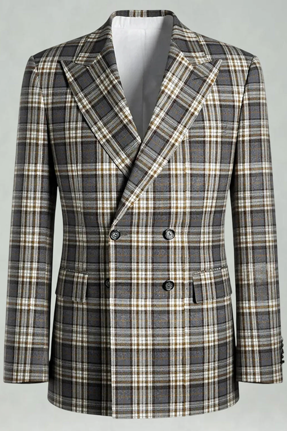 Black Green Grid Peak Lapel 2 Piece Men's Prom Suits - Image 12