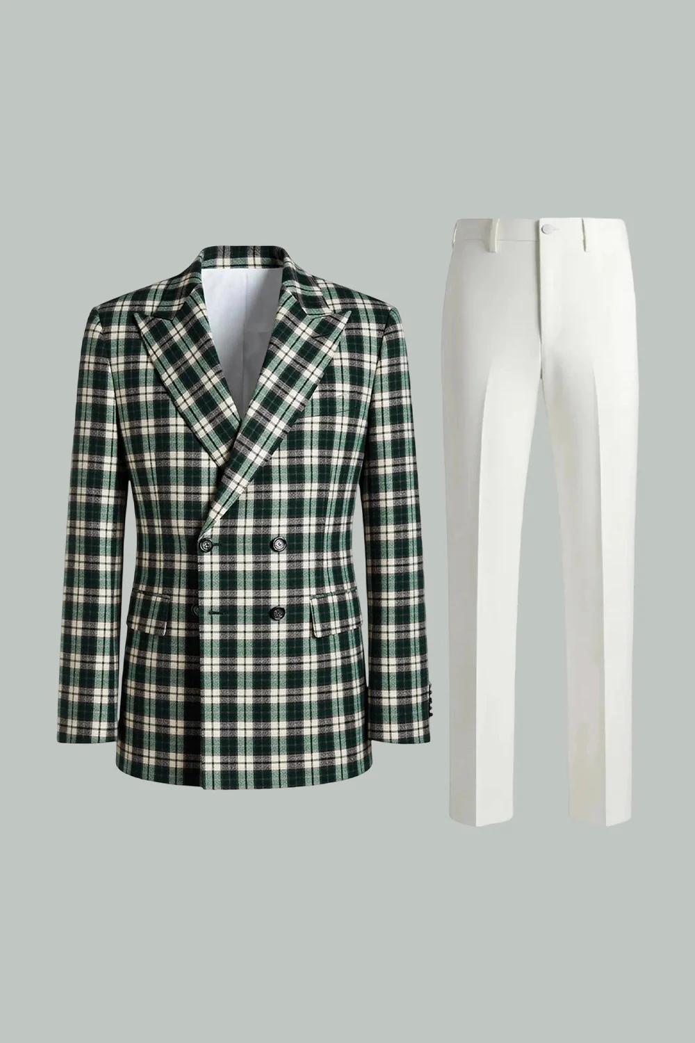 Black Green Grid Peak Lapel 2 Piece Men's Prom Suits - Image 3