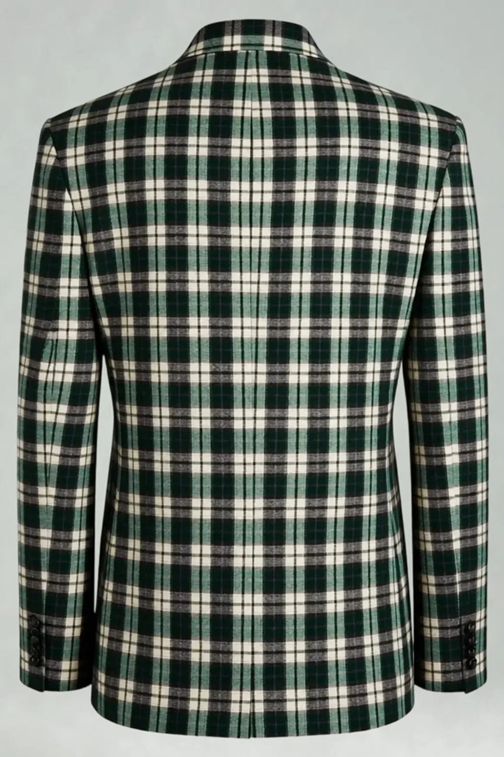 Black Green Grid Peak Lapel 2 Piece Men's Prom Suits - Image 5