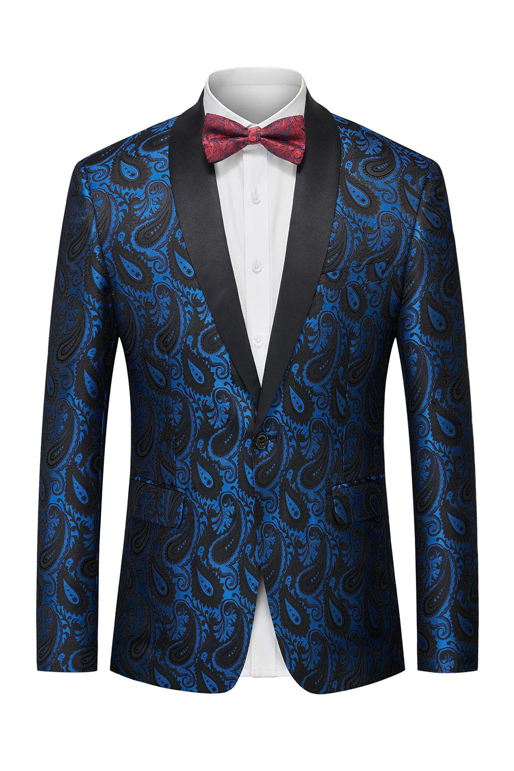 Black Jacquard Shawl Lapel Single Breasted Men's Blazer with Bowtie - Image 13