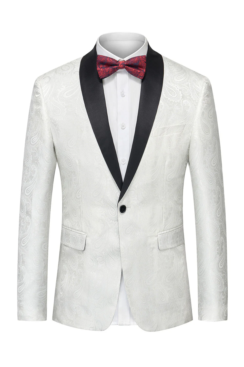 Black Jacquard Shawl Lapel Single Breasted Men's Blazer with Bowtie - Image 9