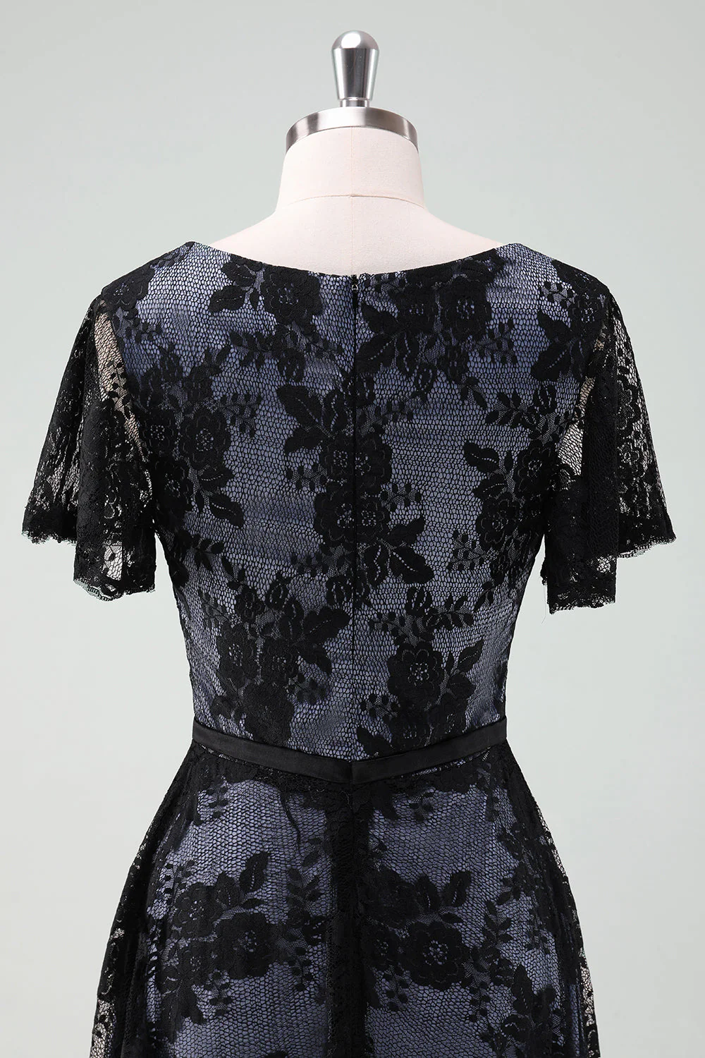 Black Lace A-Line Short Sleeves Midi Choir Dress - Image 6