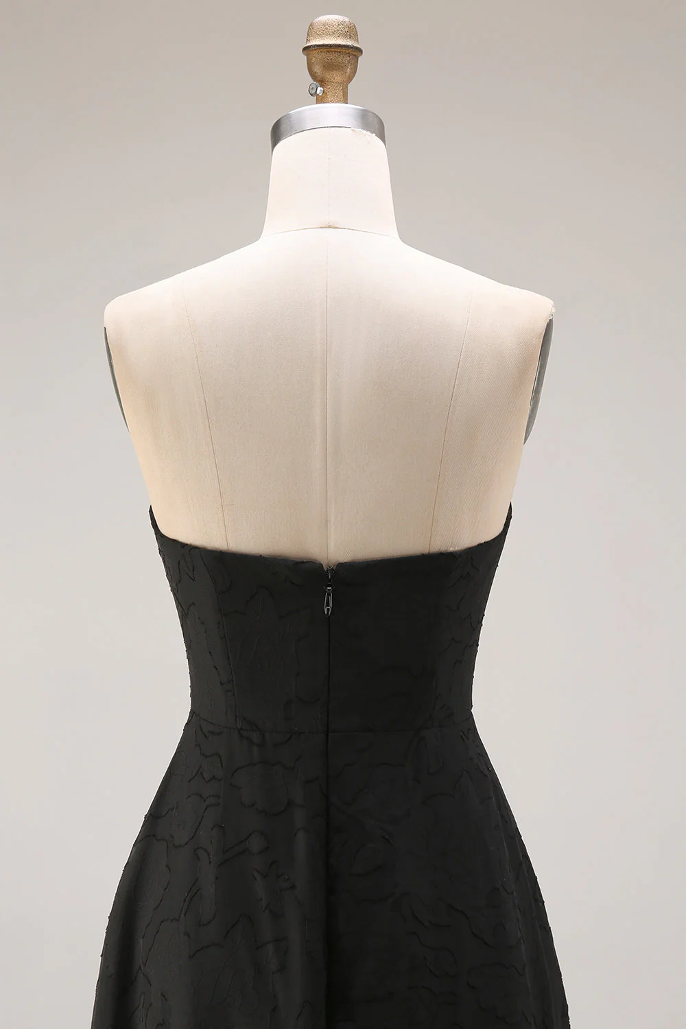 Black Strapless A Line Long Evening Dress with Lace - Image 5