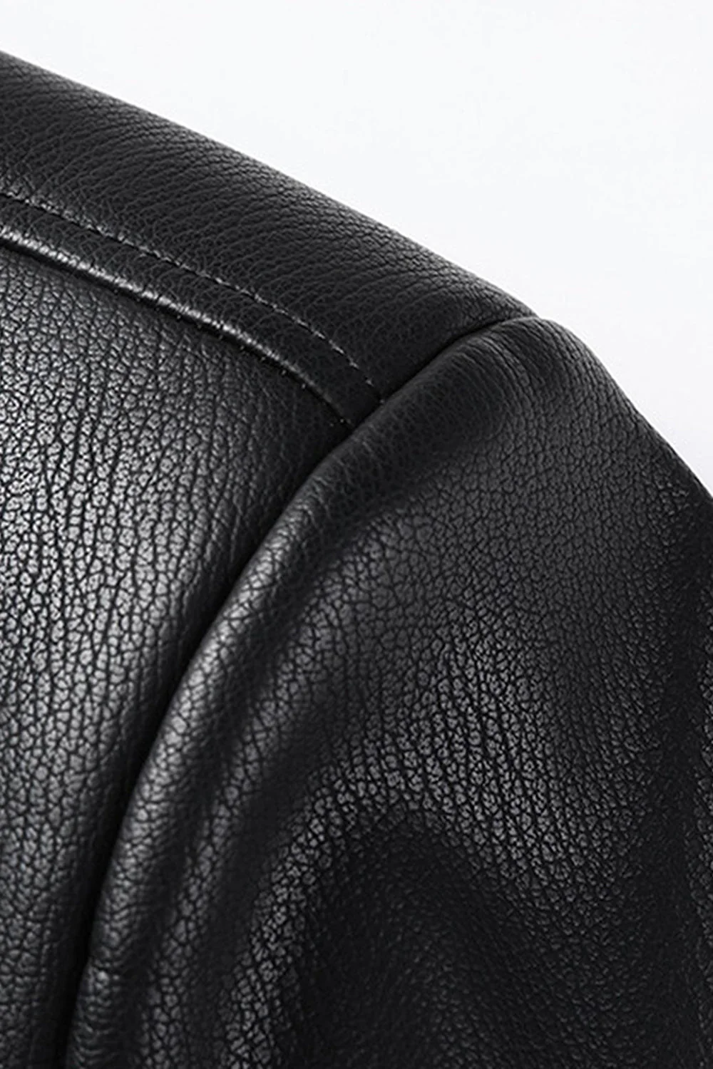 Black Lapel Leather Single Breasted Men's Trench Coat - Image 7