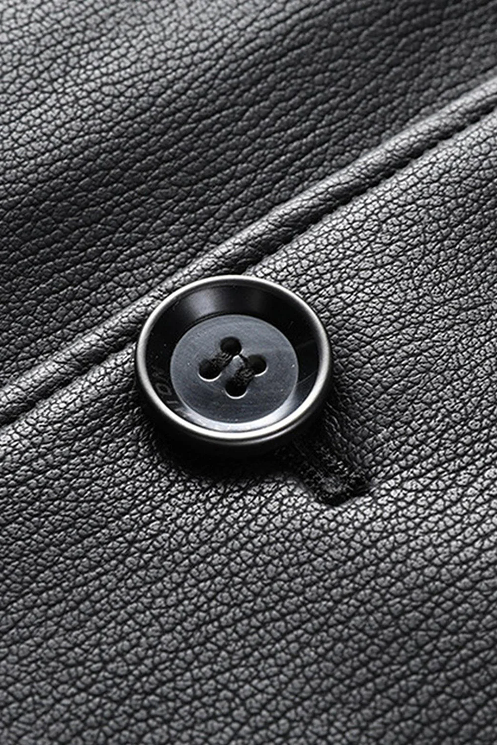 Black Lapel Leather Single Breasted Men's Trench Coat - Image 8