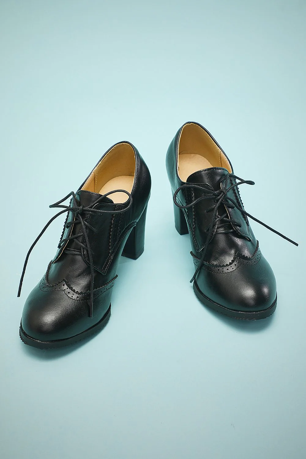 Black Leather Chunky Heels - Image 3