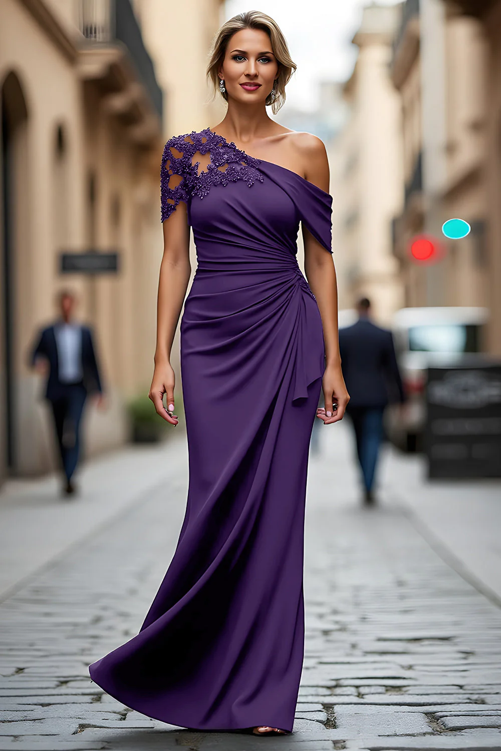 Black Mermaid Asymmetrical Long Mother of the Bride Dress with Appliques - Image 15