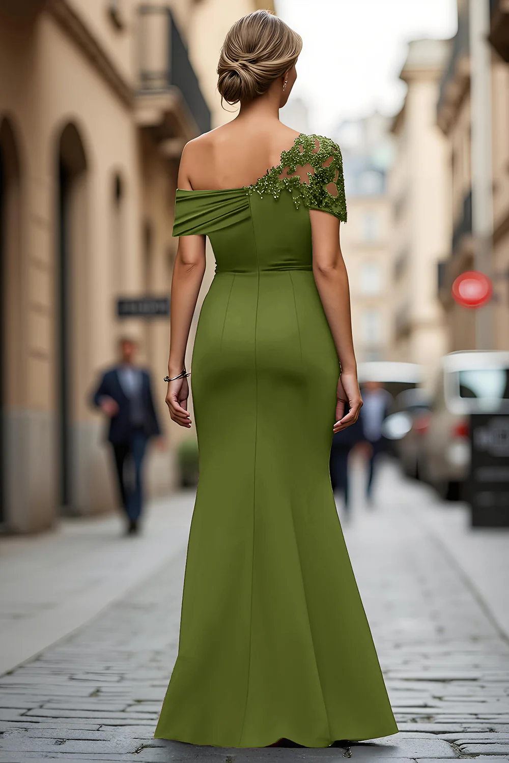 Mermaid Black Asymmetrical Mother of the Bride Dress with Appliques - Image 28