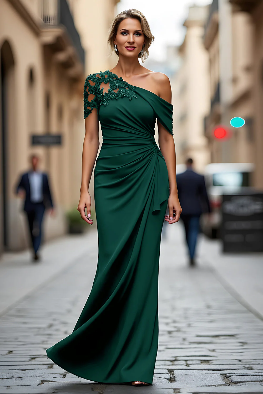 Black Mermaid Asymmetrical Long Mother of the Bride Dress with Appliques - Image 5