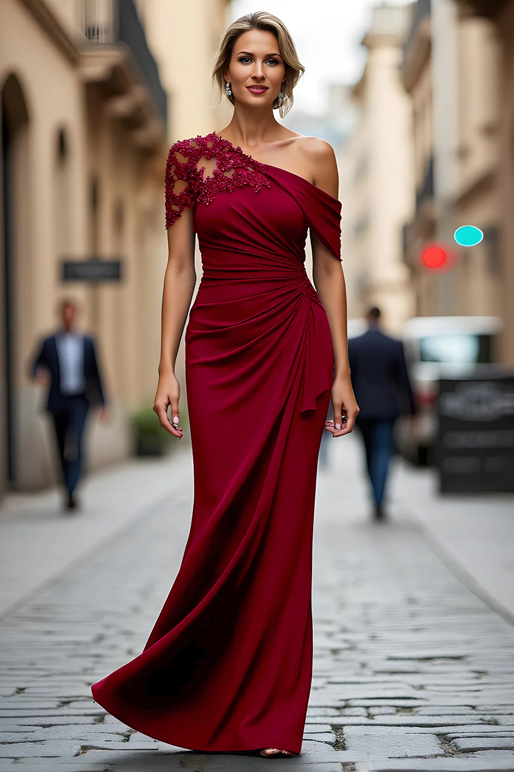 Black Mermaid Asymmetrical Long Mother of the Bride Dress with Appliques - Image 7