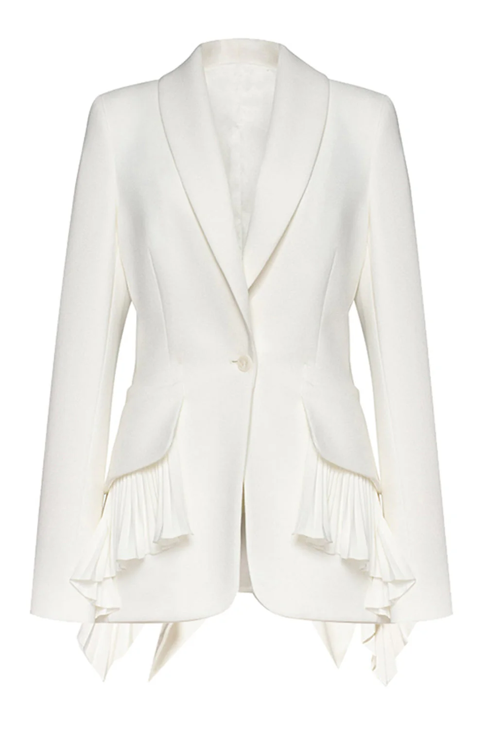 Black Long Sleeves Shawl Lapel Ruffled Women's Blazer - Image 3