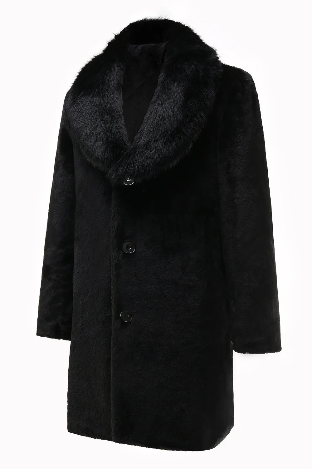 Black Men's Luxury Faux Fur Winter Long Coat - Image 3