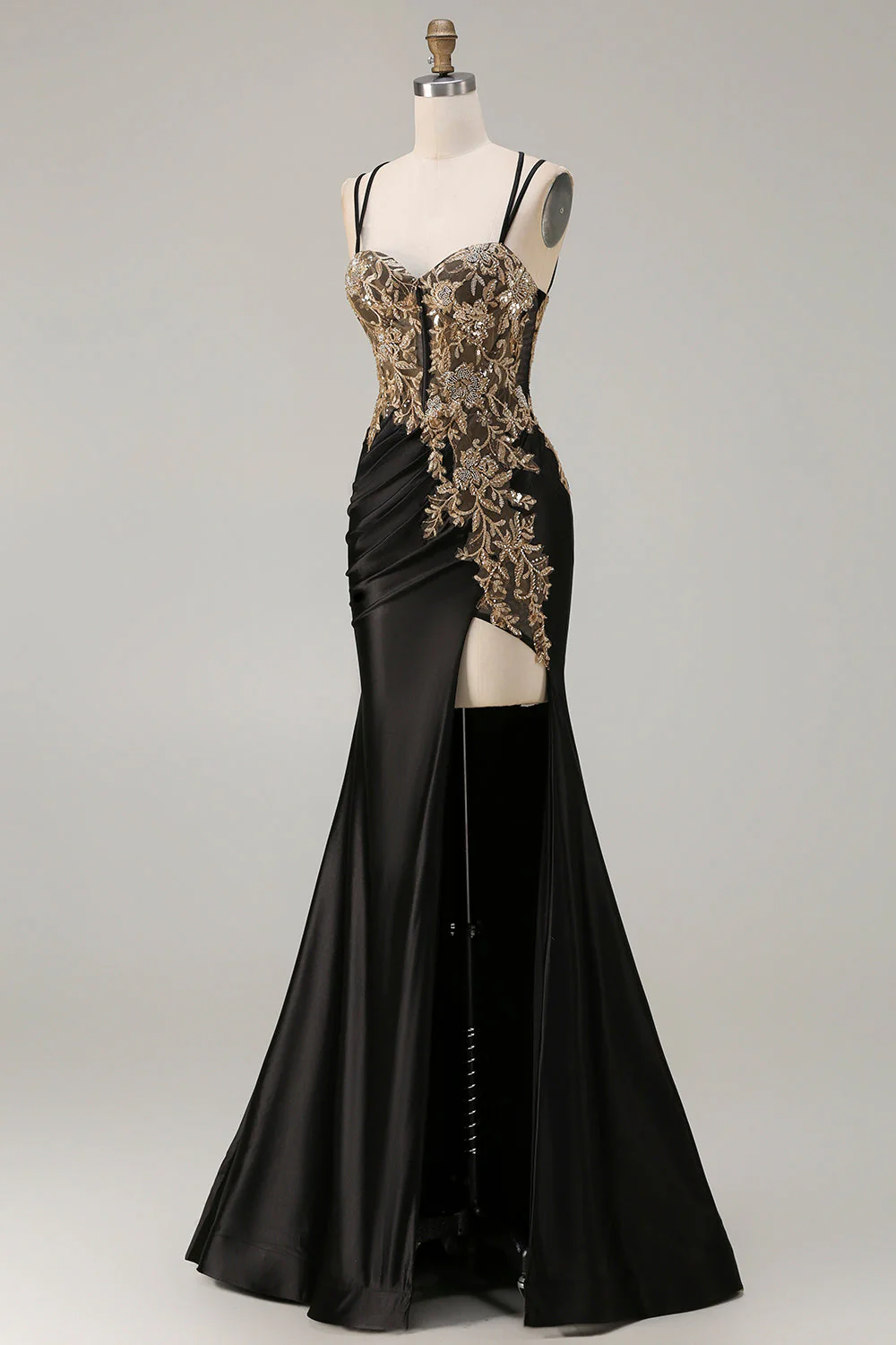 Black Mermaid Beaded Embroidered Sequin Long Plus Size Prom Dress with Slit - Image 7