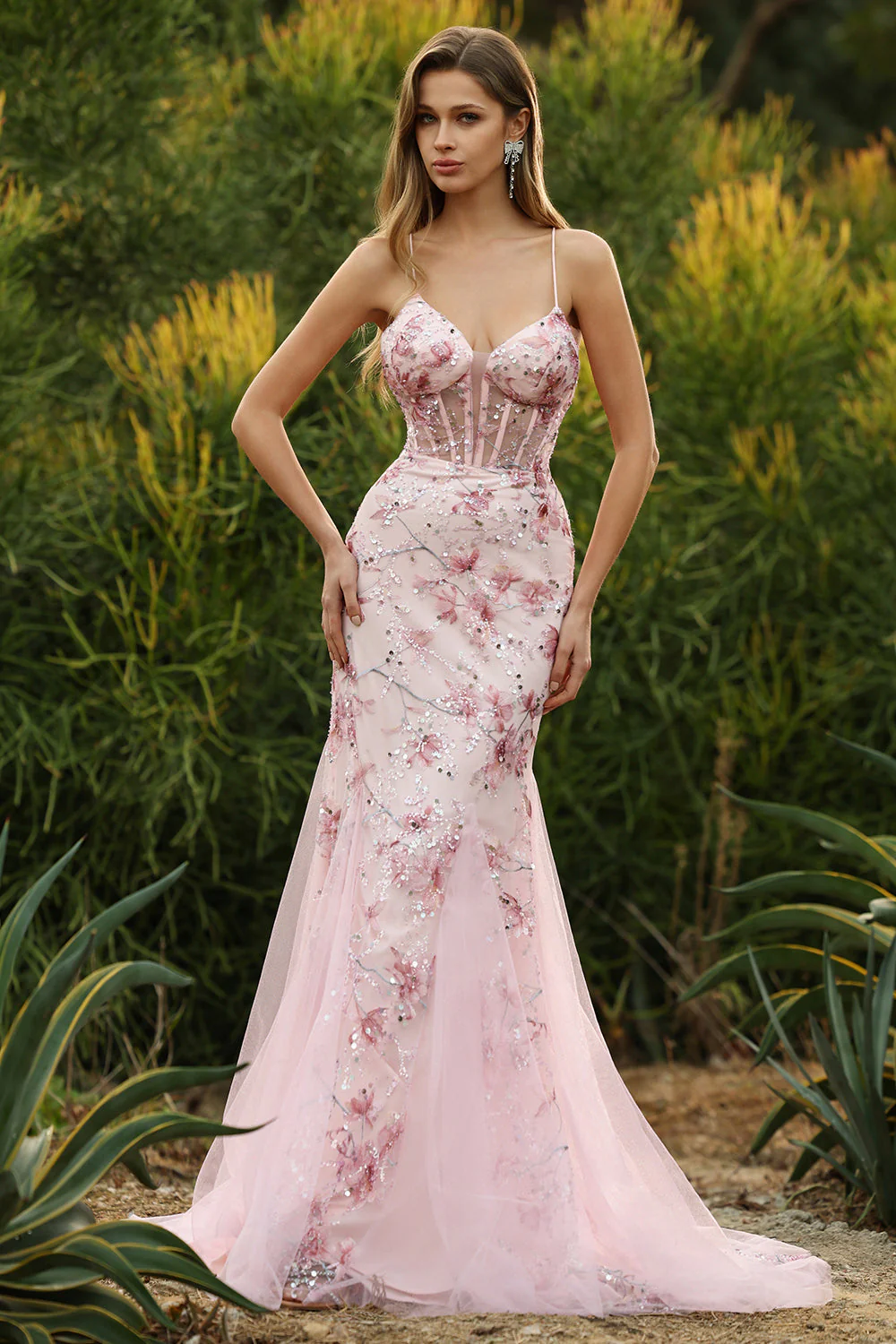 Black Mermaid Corset Sequins Floral Long Prom Dress with Lace Up Back - Image 7