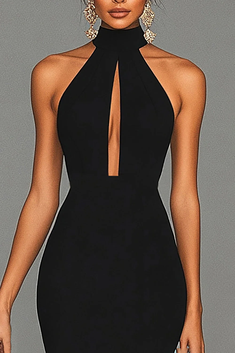 Black Mermaid Halter Neck Satin Evening Dress - Image 3