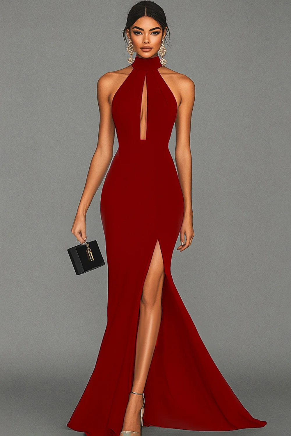 Black Mermaid Halter Neck Satin Evening Dress - Image 4