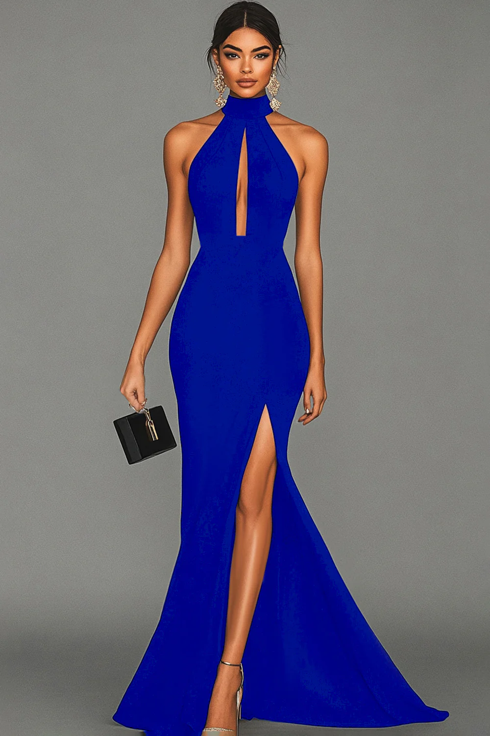 Black Mermaid Halter Neck Satin Evening Dress - Image 7
