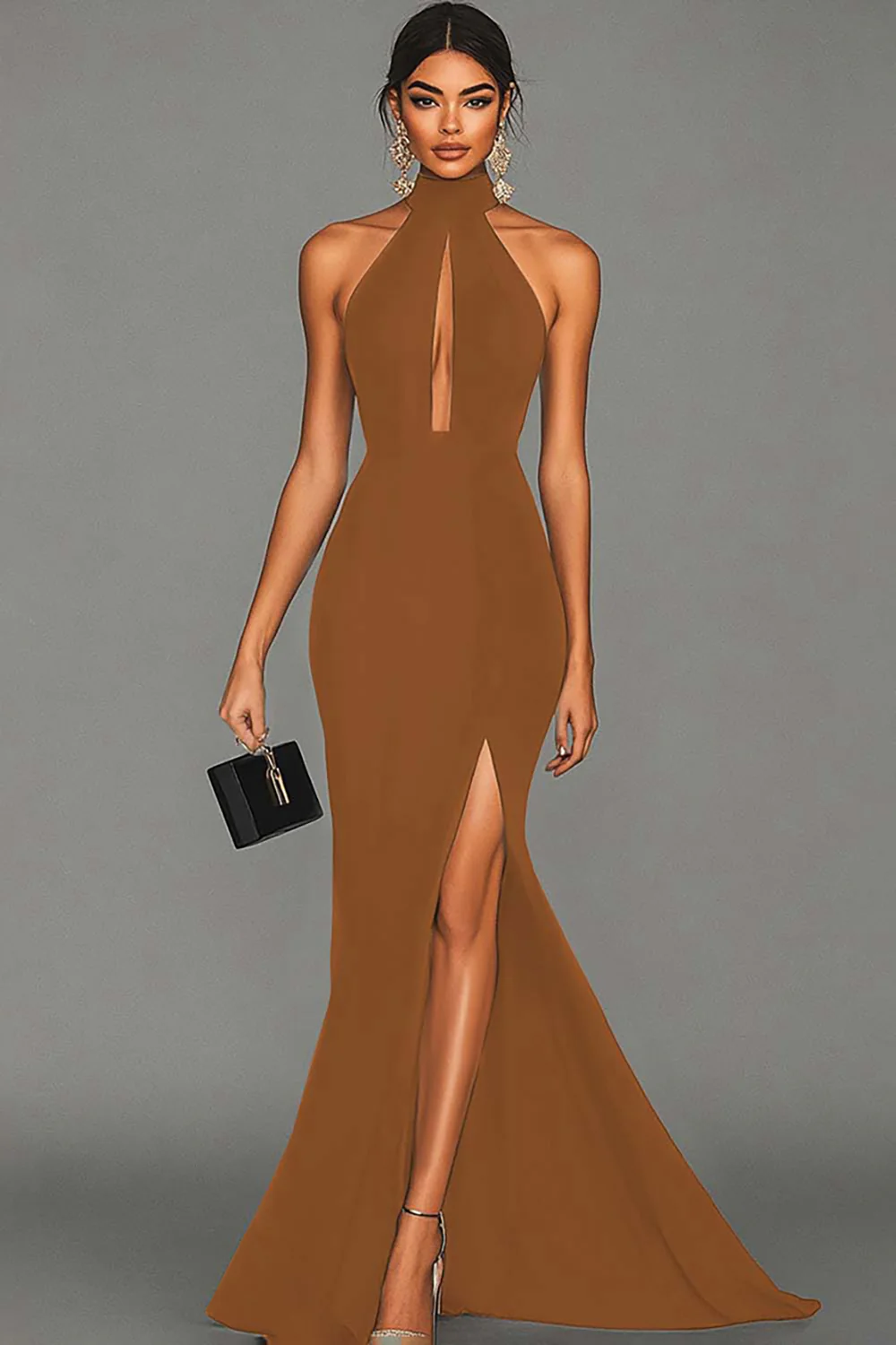 Black Mermaid Halter Neck Satin Evening Dress - Image 8