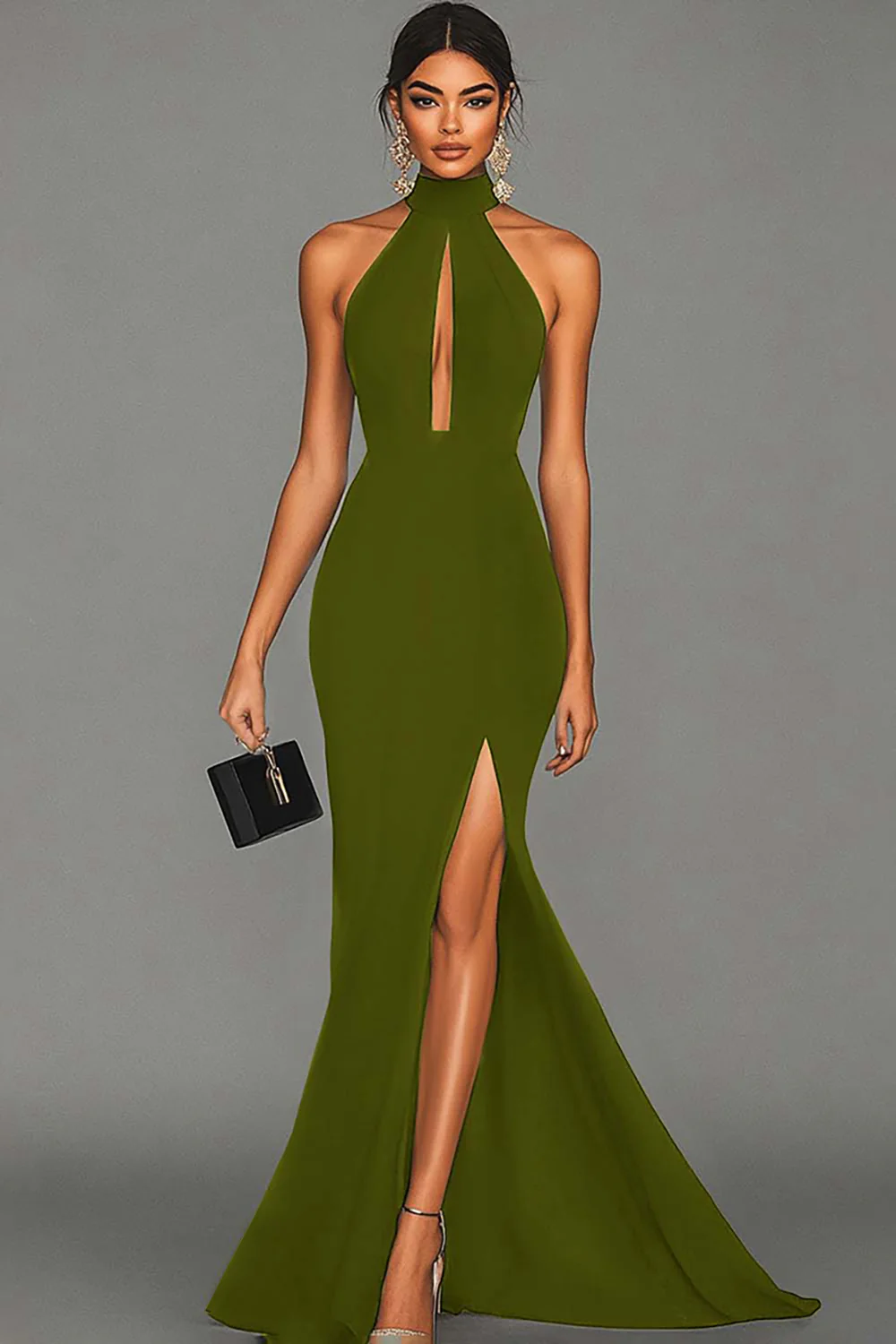 Black Mermaid Halter Neck Satin Evening Dress - Image 9