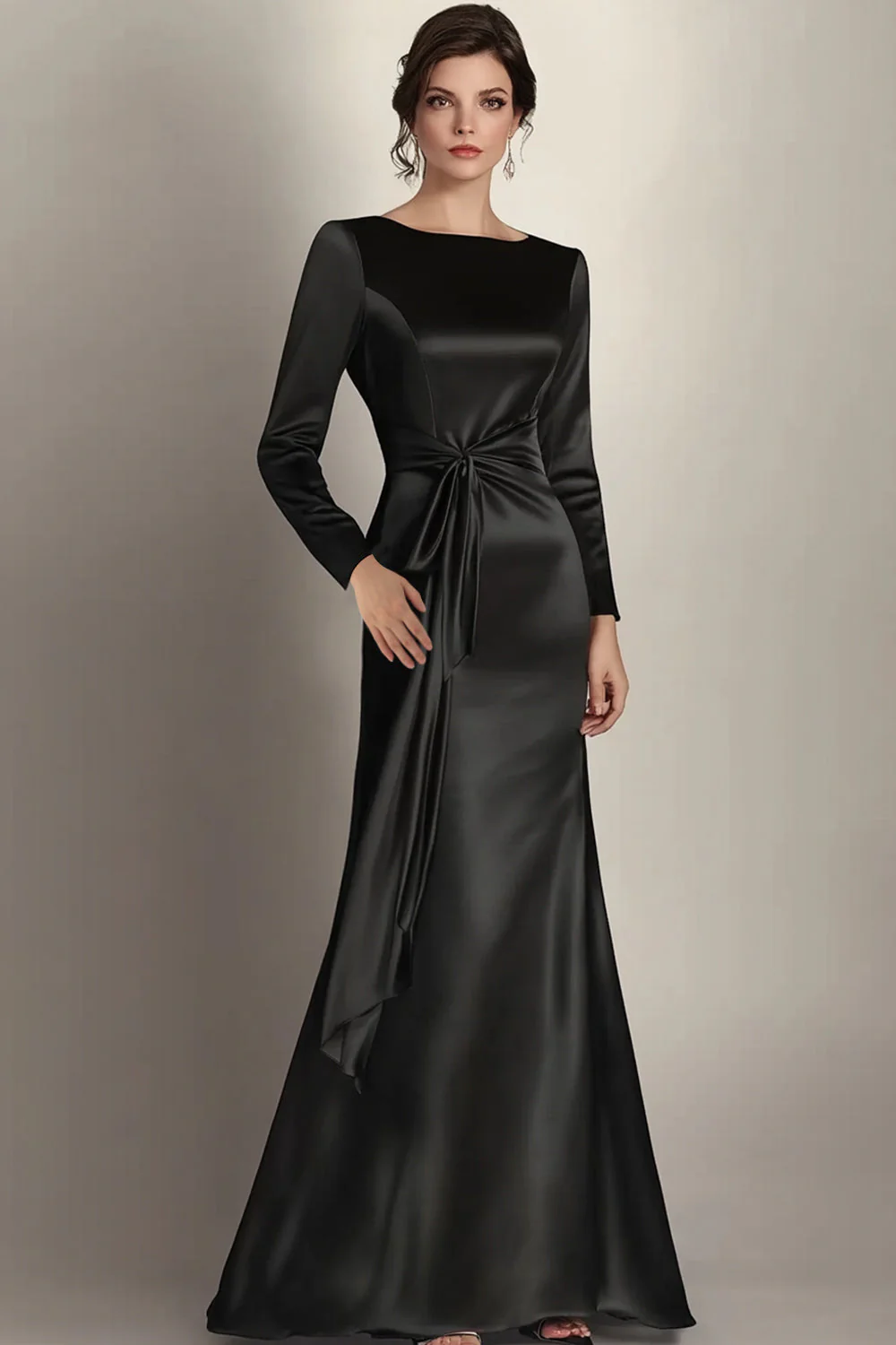 Black Mermaid Long Sleeves Satin Choir Dress - Image 2