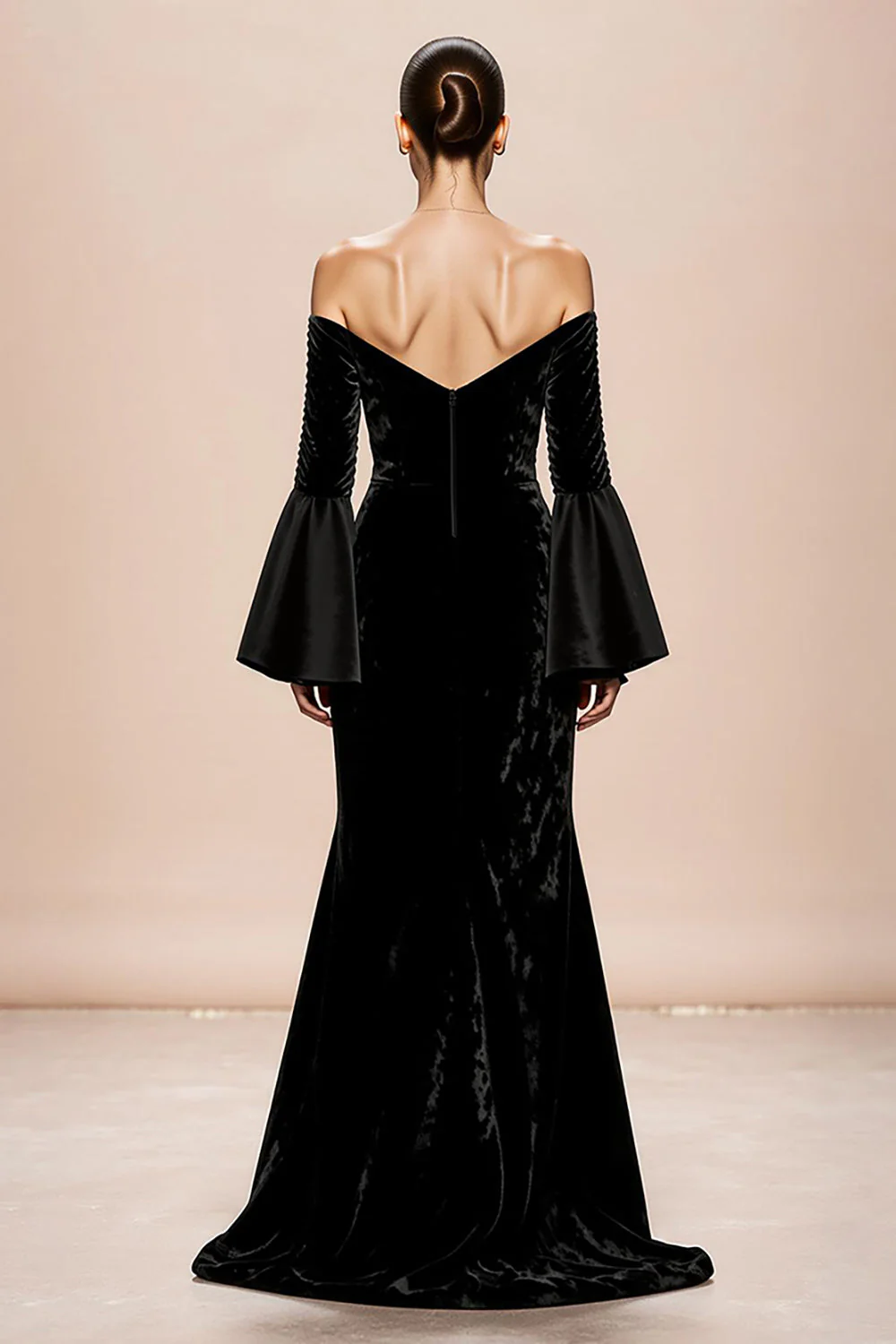 Black Mermaid Off the Shoulder Velvet Evening Dress With Slit - Image 2