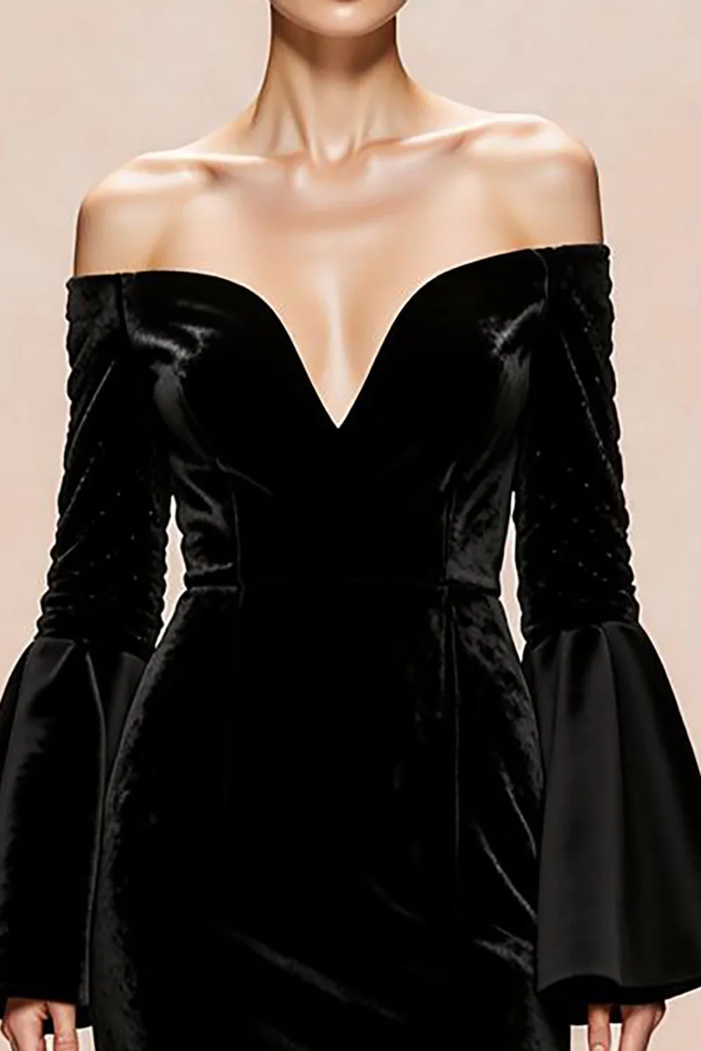 Black Mermaid Off the Shoulder Velvet Evening Dress With Slit - Image 3