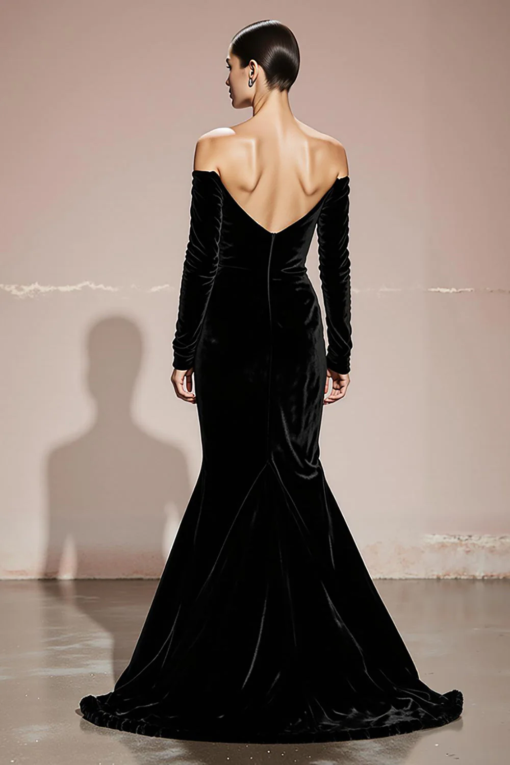 Black Mermaid Off the Shoulder Velvet Long Evening Dress - Image 2