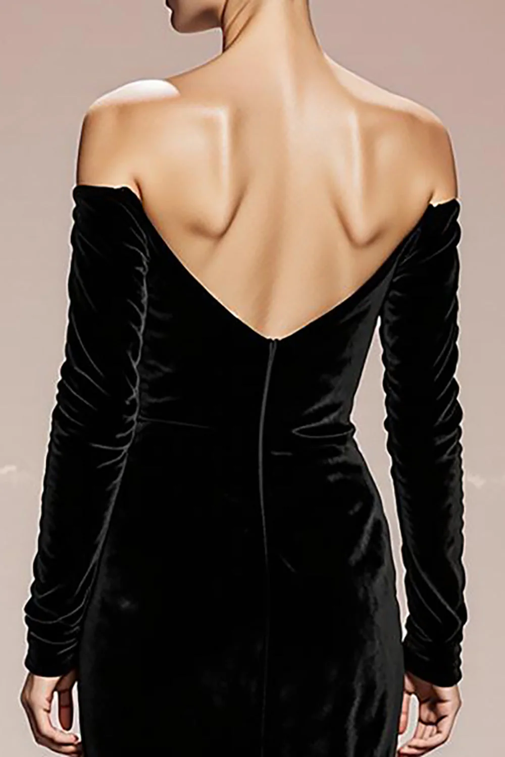 Black Mermaid Off the Shoulder Velvet Long Evening Dress - Image 4
