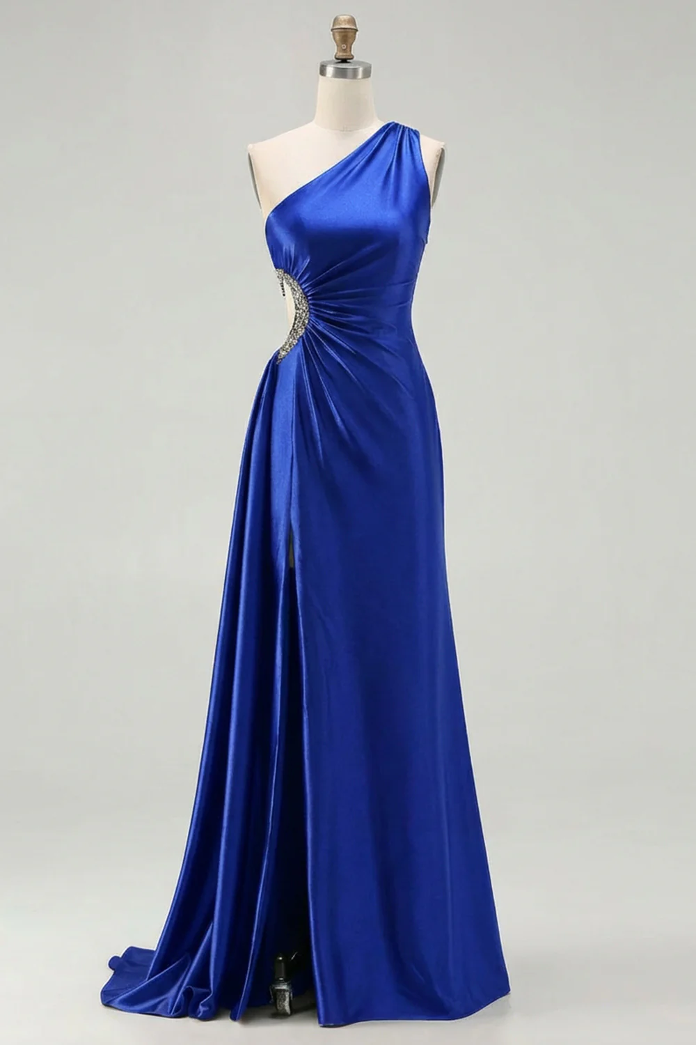 Black Mermaid One Shoulder Beaded Cut Out Long Plus Size Prom Dress with Slit - Image 18