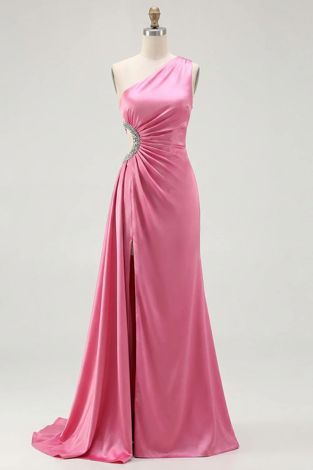 Black Mermaid One Shoulder Beaded Cut Out Long Plus Size Prom Dress with Slit - Image 7