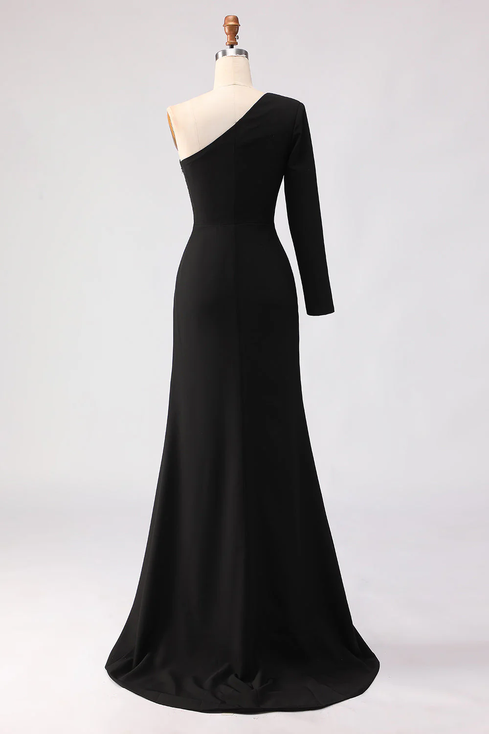 Black Mermaid One Shoulder Satin Mother Of The Bride Dress with Slit - Image 3