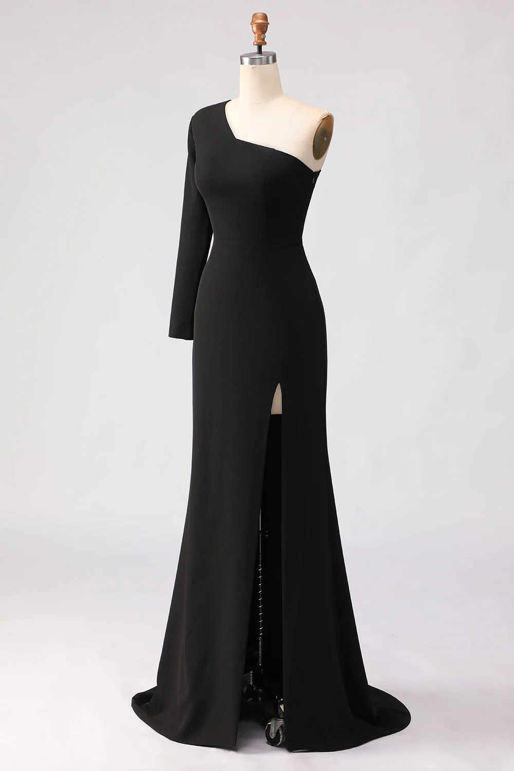 Black Mermaid One Shoulder Satin Mother Of The Bride Dress with Slit - Image 4