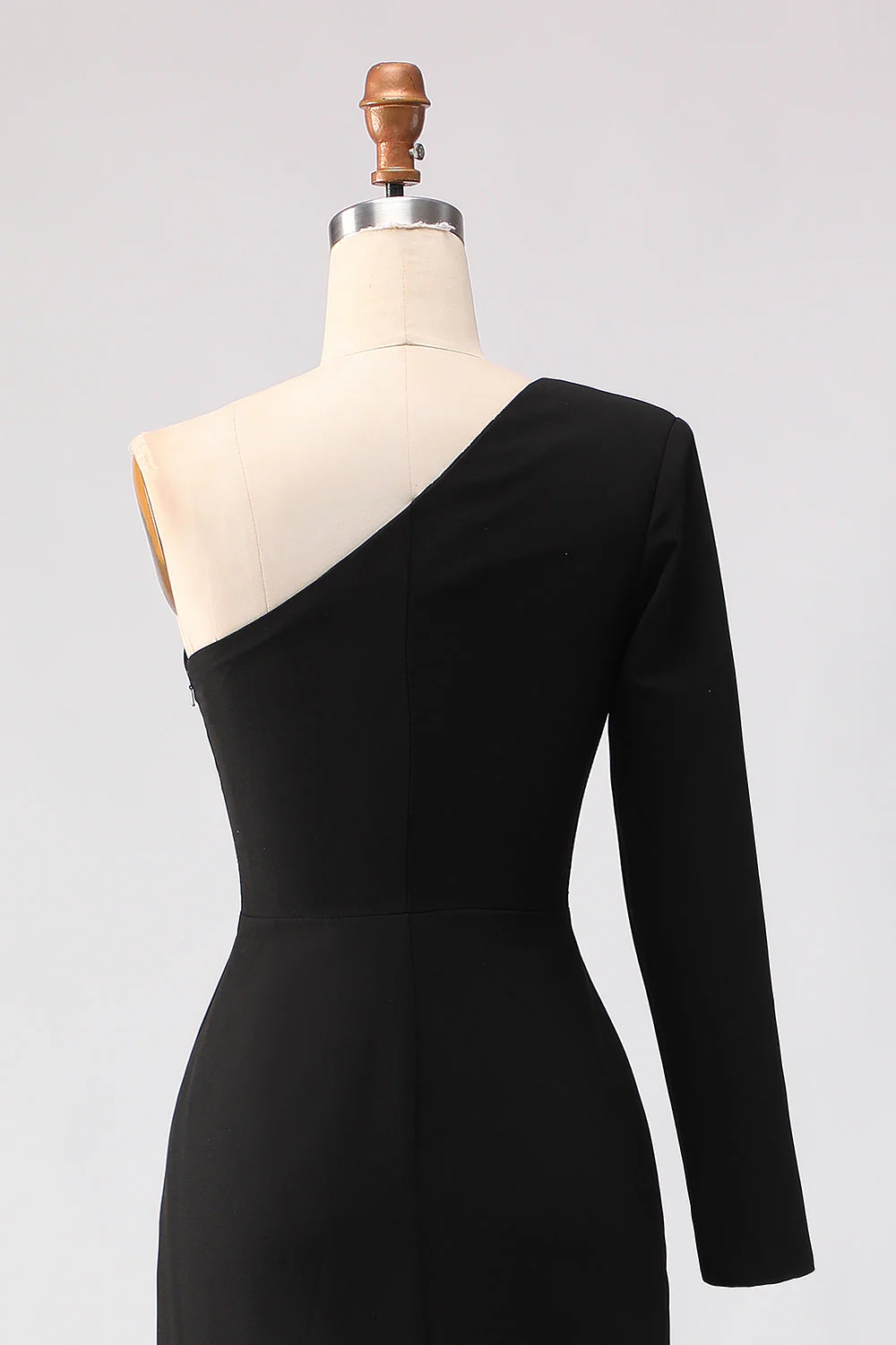 Black Mermaid One Shoulder Satin Mother Of The Bride Dress with Slit - Image 6