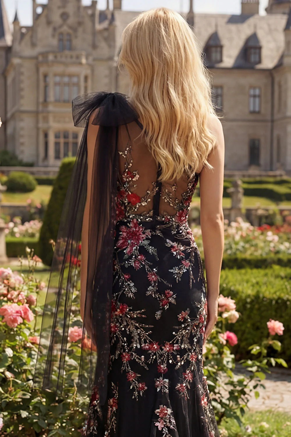 Black Mermaid One Shoulder Sequins Long Prom Dress with Bowknot - Image 5