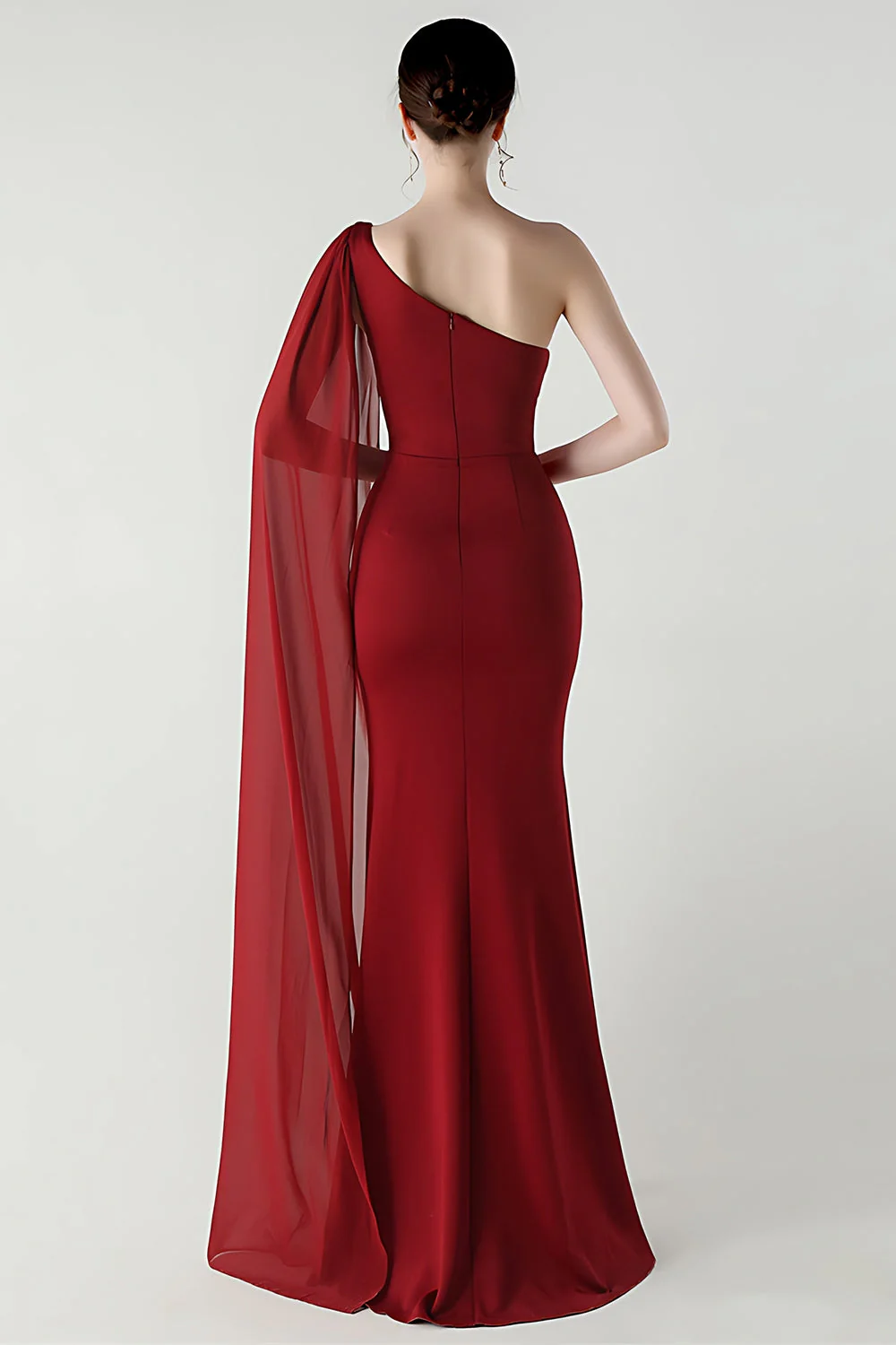 Black Mermaid One Shoulder Streamer Long Evening Dress with slit - Image 11